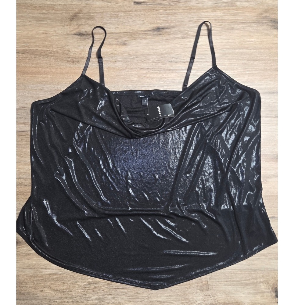 NWT Torrid plus 4X Spaghetti Strap Tank Shine Cowl Cami Top Shimmer Black
